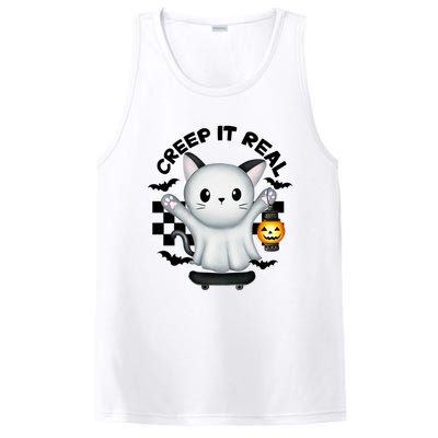 Ghost Cat Creep It Real Skateboarding Ghost Retro Halloween Gift PosiCharge Competitor Tank