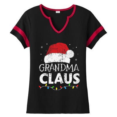 Grandma Claus Christmas Lights Matching Family Xmas Pajama Ladies Halftime Notch Neck Tee