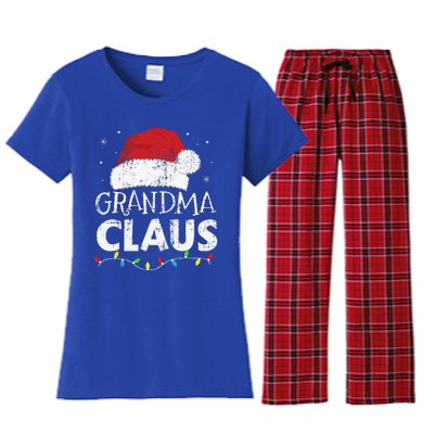 Grandma Claus Christmas Lights Matching Family Xmas Pajama Women's Flannel Pajama Set