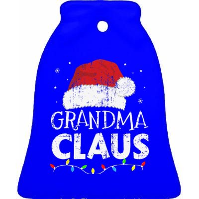 Grandma Claus Christmas Lights Matching Family Xmas Pajama Ceramic Bell Ornament