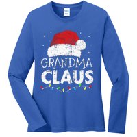 Grandma Claus Christmas Lights Matching Family Xmas Pajama Ladies Long Sleeve Shirt