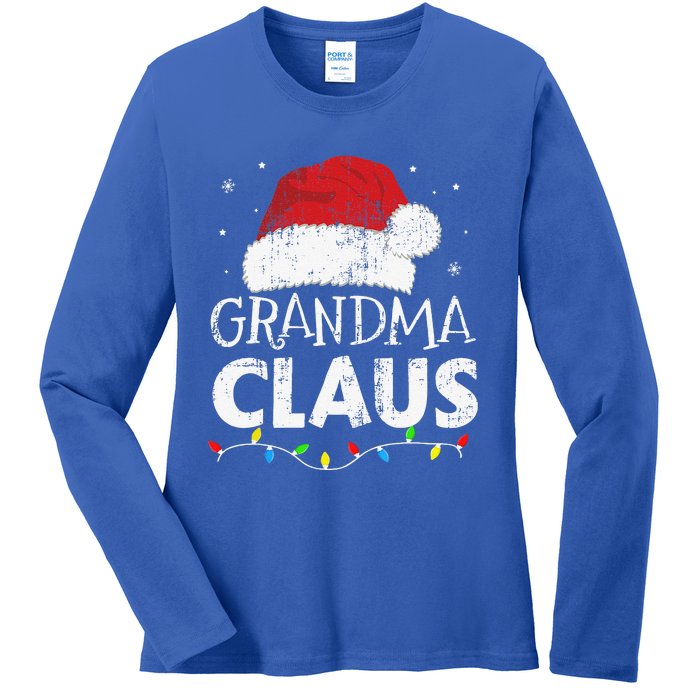 Grandma Claus Christmas Lights Matching Family Xmas Pajama Ladies Long Sleeve Shirt