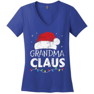 Grandma Claus Christmas Lights Matching Family Xmas Pajama Women's V-Neck T-Shirt