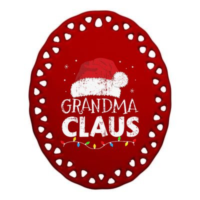 Grandma Claus Christmas Lights Matching Family Xmas Pajama Ceramic Oval Ornament