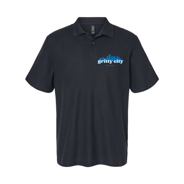 Gritty City Detroit Michigan Blue And White Softstyle Adult Sport Polo