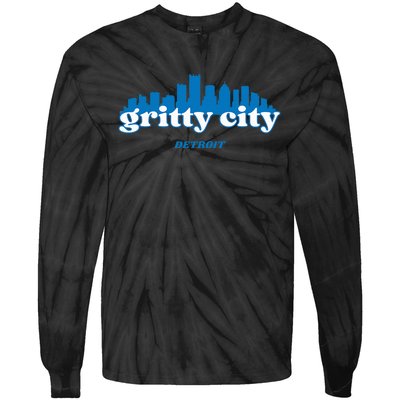 Gritty City Detroit Michigan Blue And White Tie-Dye Long Sleeve Shirt