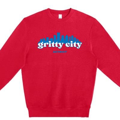 Gritty City Detroit Michigan Blue And White Premium Crewneck Sweatshirt