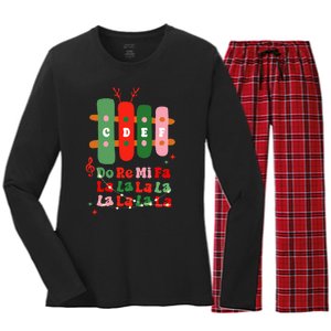 Groovy Cdef Do Re Mi Fa La La La La Music Teacher Christmas Women's Long Sleeve Flannel Pajama Set 