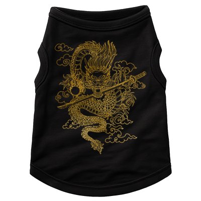 Gold Chinese Dragon With Black Background Doggie Tank