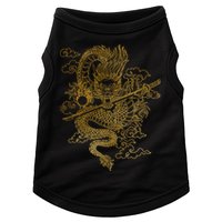 Gold Chinese Dragon With Black Background Doggie Tank