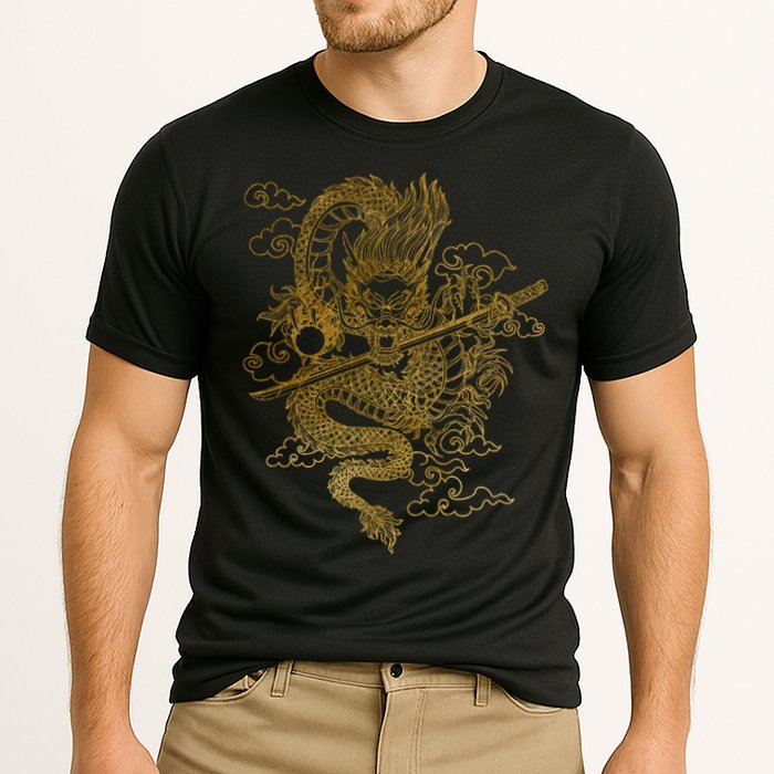 Gold Chinese Dragon With Black Background Cooling Performance Crew T-Shirt