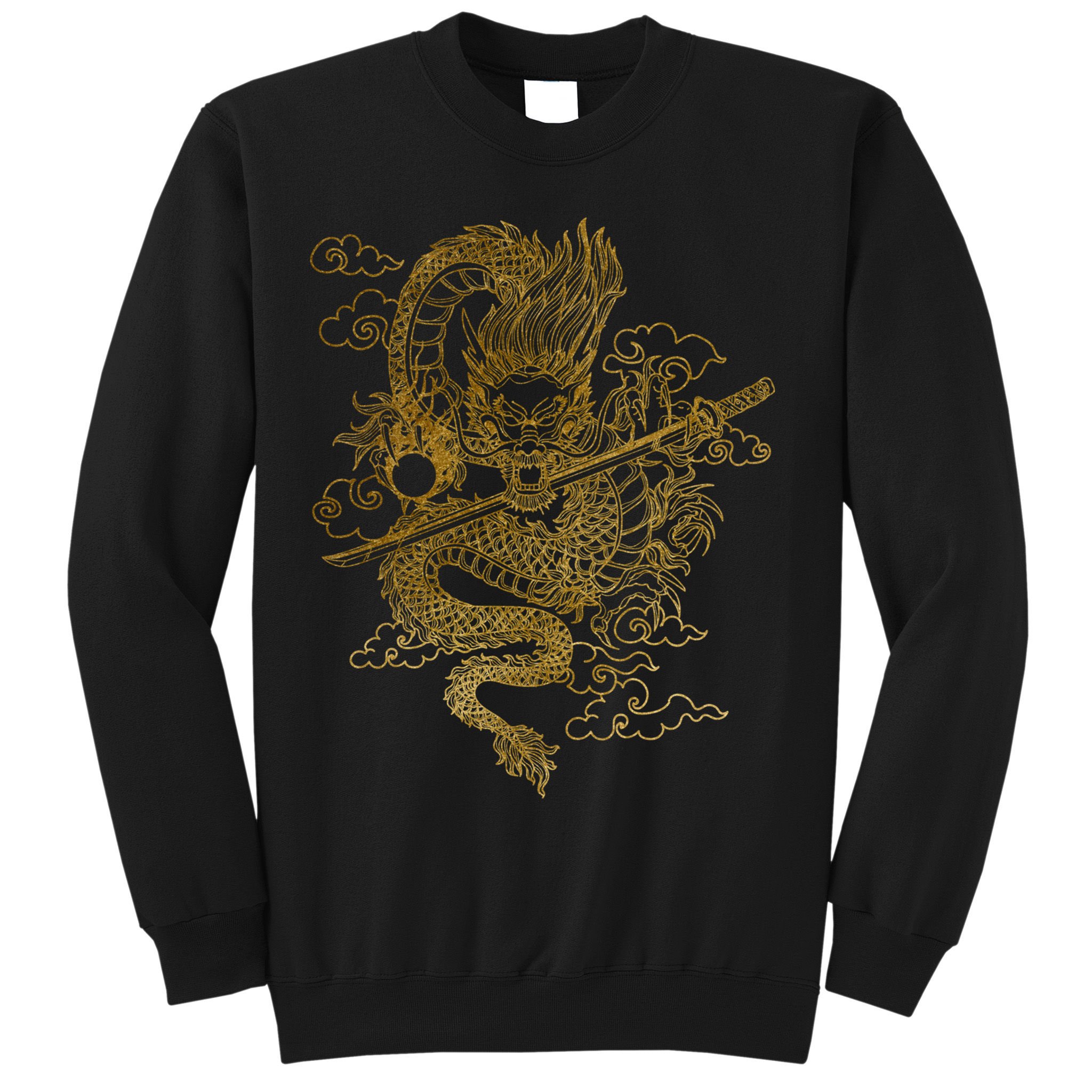 Gold Chinese Dragon With Black Background Sweatshirt