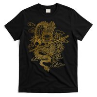 Gold Chinese Dragon With Black Background T-Shirt