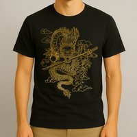 Gold Chinese Dragon With Black Background T-Shirt