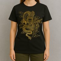 Gold Chinese Dragon With Black Background T-Shirt