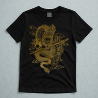 Gold Chinese Dragon With Black Background T-Shirt