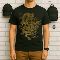 Gold Chinese Dragon With Black Background T-Shirt