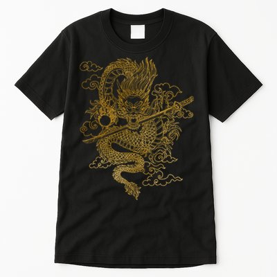 Gold Chinese Dragon With Black Background Tall T-Shirt