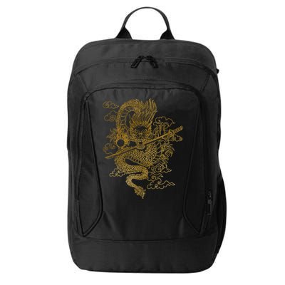 Gold Chinese Dragon With Black Background City Backpack