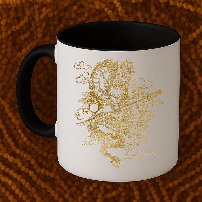 Gold Chinese Dragon With Black Background Mug