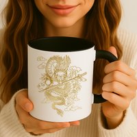 Gold Chinese Dragon With Black Background Mug