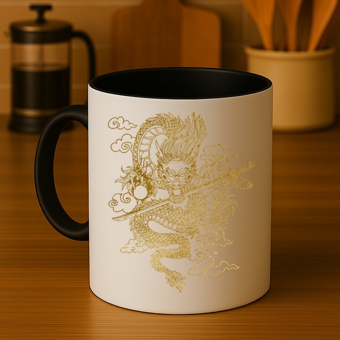 Gold Chinese Dragon With Black Background Mug