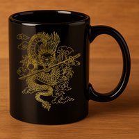 Gold Chinese Dragon With Black Background 11oz C Handle Ceramic Mug