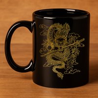 Gold Chinese Dragon With Black Background 11oz C Handle Ceramic Mug
