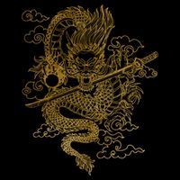 Gold Chinese Dragon With Black Background Flat Bill Trucker Hat