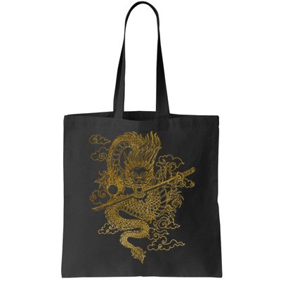Gold Chinese Dragon With Black Background Bag