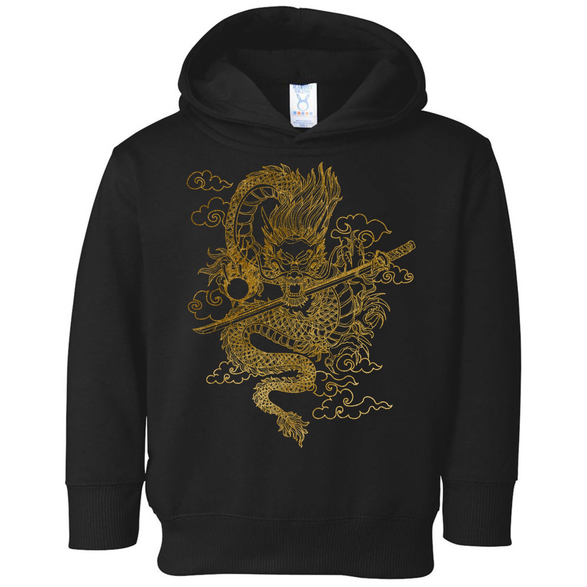 Gold Chinese Dragon With Black Background Toddler Hoodie