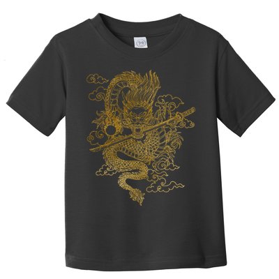 Gold Chinese Dragon With Black Background Toddler T-Shirt