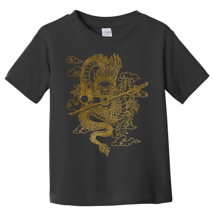 Gold Chinese Dragon With Black Background Toddler T-Shirt