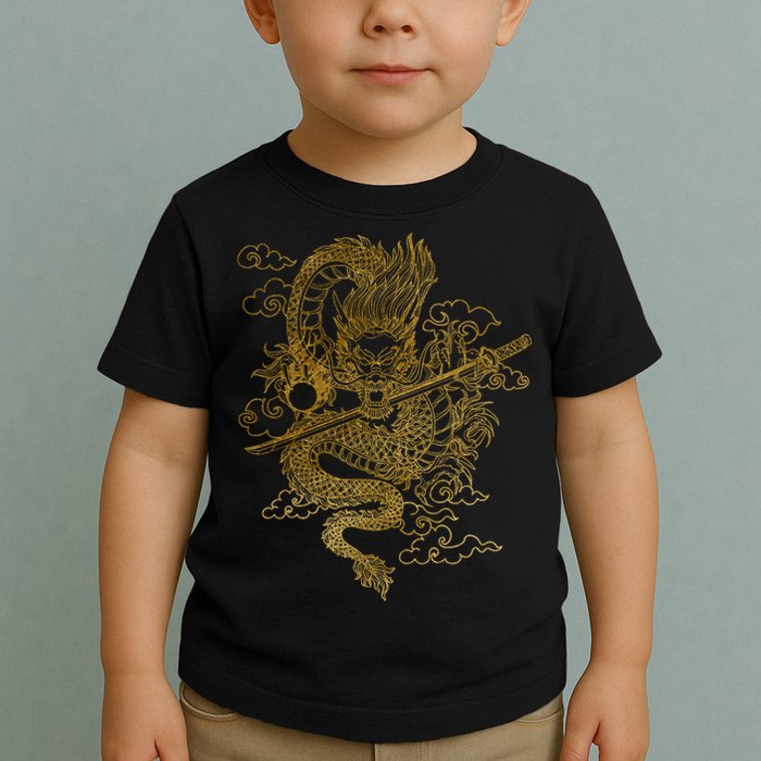 Gold Chinese Dragon With Black Background Toddler T-Shirt
