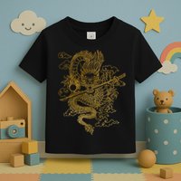 Gold Chinese Dragon With Black Background Toddler T-Shirt