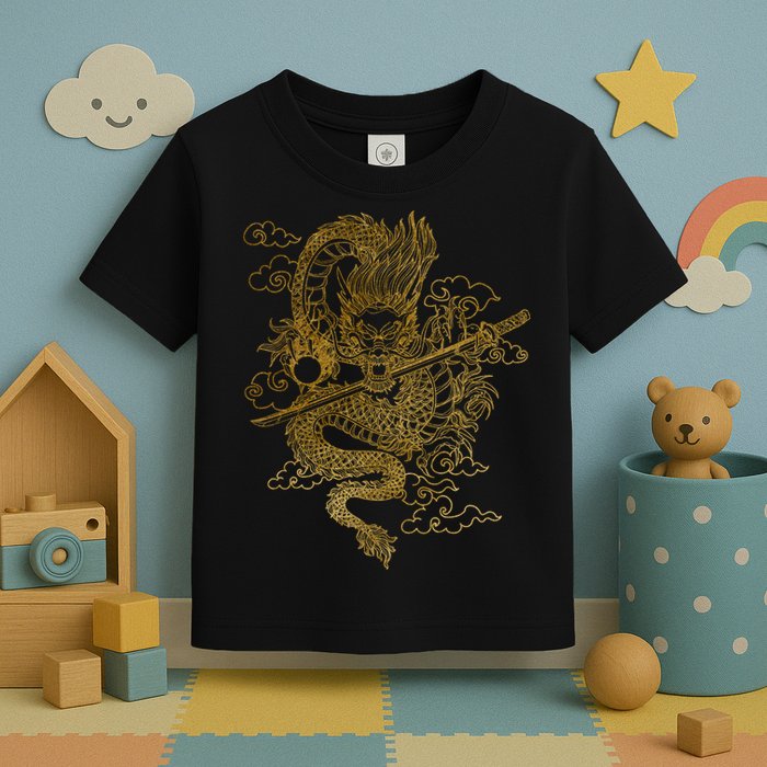 Gold Chinese Dragon With Black Background Toddler T-Shirt