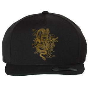 Gold Chinese Dragon With Black Background Wool Snapback Cap