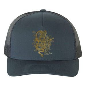 Gold Chinese Dragon With Black Background Yupoong Adult 5-Panel Trucker Hat