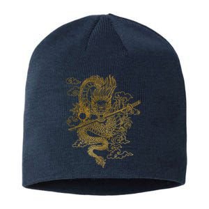 Gold Chinese Dragon With Black Background Sustainable Beanie