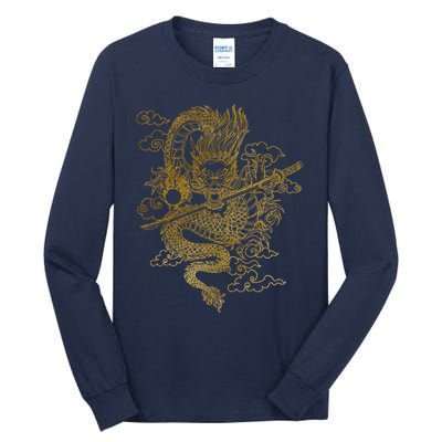 Gold Chinese Dragon With Black Background Tall Long Sleeve T-Shirt