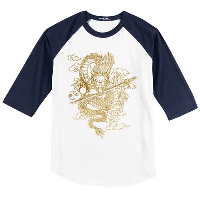 Gold Chinese Dragon With Black Background Baseball Sleeve Shirt