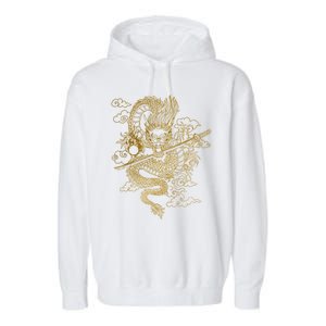 Gold Chinese Dragon With Black Background Garment-Dyed Fleece Hoodie