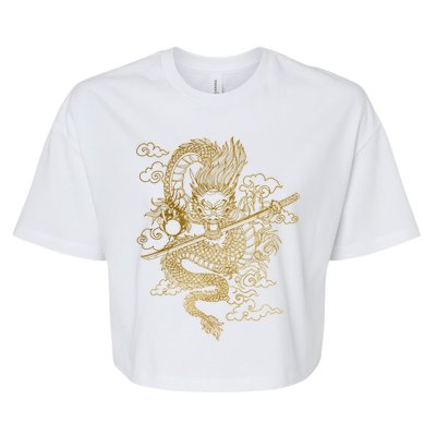 Gold Chinese Dragon With Black Background Bella+Canvas Jersey Crop Tee