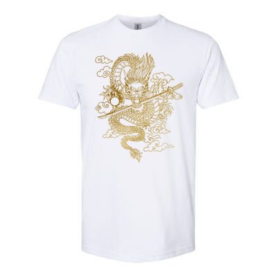 Gold Chinese Dragon With Black Background Softstyle® CVC T-Shirt