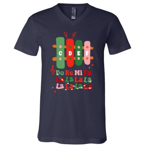 Groovy Cdef Do Re Mi Fa La La La La Music Teacher Christmas V-Neck T-Shirt