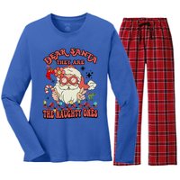 Groovy Christmas Dear Santa They Are The Naughty Ones Cool Gift Women's Long Sleeve Flannel Pajama Set 