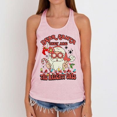 Groovy Christmas Dear Santa They Are The Naughty Ones Cool Gift Women's Knotted Racerback Tank