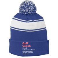 Golf Coach Definition Funny Trainer Gift Present Gift Stripe Pom Pom Beanie