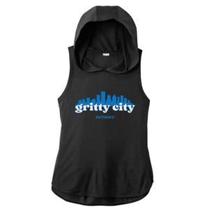 Gritty City Detroit Michigan Blue And White Ladies PosiCharge Tri-Blend Wicking Draft Hoodie Tank