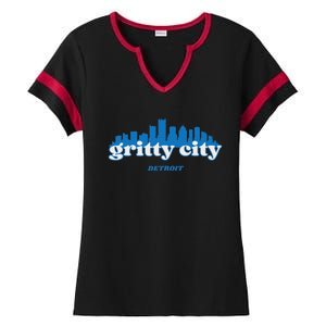 Gritty City Detroit Michigan Blue And White Ladies Halftime Notch Neck Tee